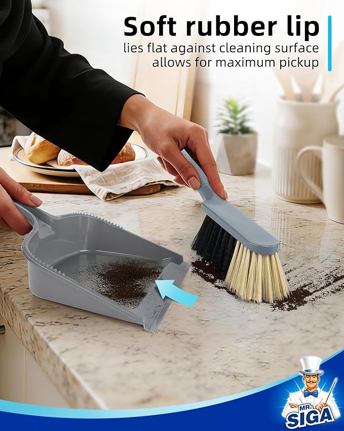 MR.SIGA Dustpan and Brush Set Pack of 2 Set Blue &amp Grey
