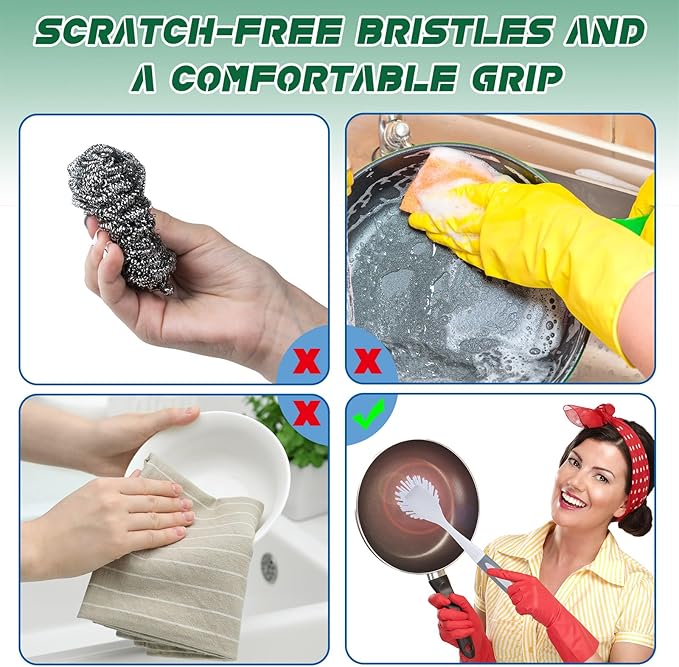 Hsei 20 Pcs Gray Kitchen Scrub Dish Brush Bulk with 11 Inch Handle Cleaning Dish Scrubber with Stiff Bristles Washing Scrub Brushes for Housekeeping for Pots and Pans Kitchen Sink