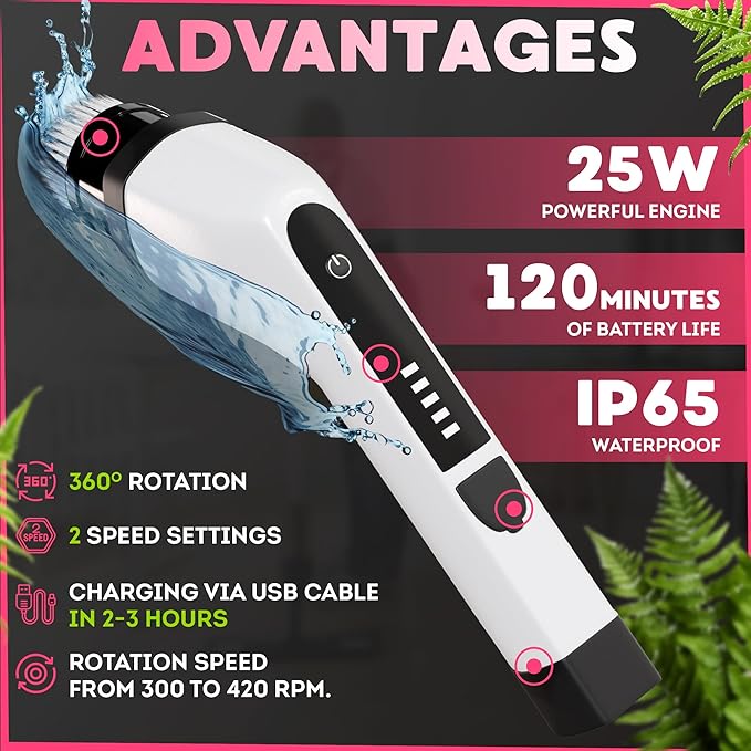 7-in-1 Electric Bathroom Scrubbing Brush 2500 mAh. Telescopic Bathtub Scrubber with Long Handle. Powerful Electric Bathtub Scrubber. Portable Power Brush for Cleaning Bathroom Kitchen Car