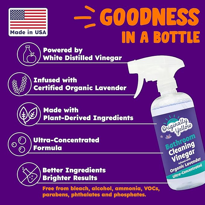Originally Yellow Lavender Bathroom Cleaner Spray | Powered by Natural Vinegar &amp Infused with Lemon | Multipurpose Kitchen Cleaner Works on Tile Wood Granite &amp Marble 3 Pack