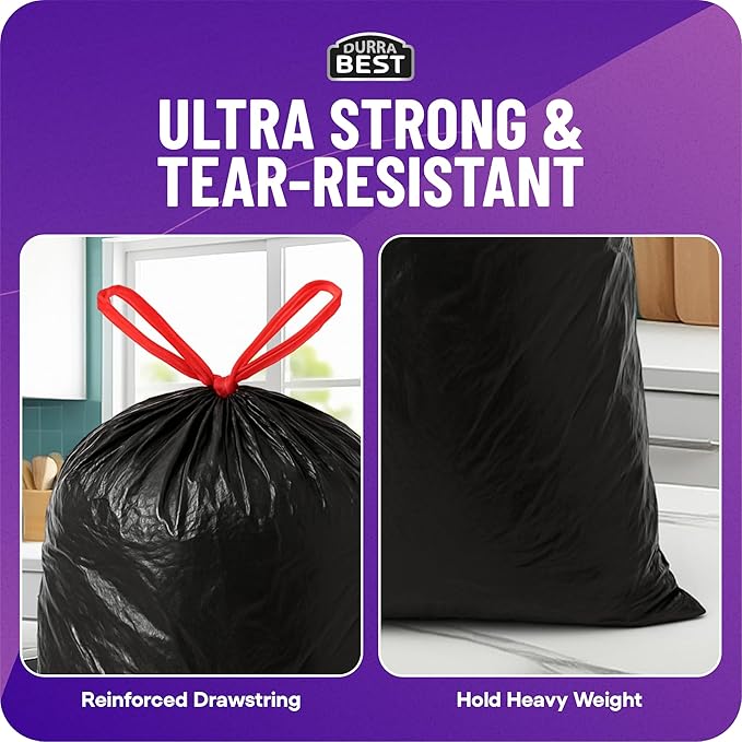 Heavy-Duty Trash Bags – 120 count 18 Gallon Black Ultra Thick Drawstring Garbage Bags – Leak-Resistant for Home &amp Commercial Use Big Trash Bags Made in USA