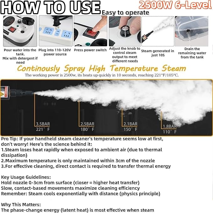 7 in 1 Steam Cleaner 2500W High Pressure Steamer for Cleaning Car Steamer Handheld Steam Cleaner for Home Use Hardwood Floor Steam Cleaner for Upholstery Kitchen Bathroom Grout (Blue)