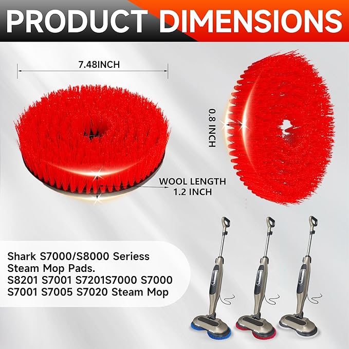 2 Pack S7001 Upgraded Mop Pad Replacement Brush Heads for Shark Steam Mop Pads | Professional Cleaning and Polishing | Compatible with Shark S8201/S7000Series | for Deep Cleaning Hard Floors (red)