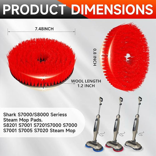 2 Pack S7001 Upgraded Mop Pad Replacement Brush Heads for Shark Steam Mop Pads | Professional Cleaning and Polishing | Compatible with Shark S8201/S7000Series | for Deep Cleaning Hard Floors (red)