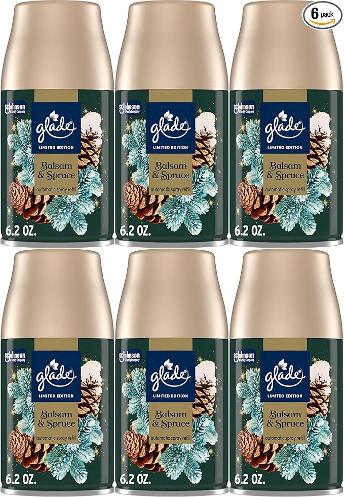 Glade Automatic Spray Refill 6 Pack Balsam &amp Spruce Scent Home Fragrance Refill Can 6.2 oz
