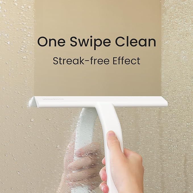 dancemoon JustHang Shower Squeegee for Glass Doors All-in-One Piece Silicone Squeegee with Built-in Hook for Bathroom Window Mirror Tile Wall Car Streak-Free Bathroom Cleaner Tool10 Inch White