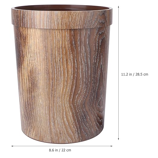 Vintage Wood Grain Trash Can Garbage Bin 10L Plastic Wastebasket with 1 Roll Trash Bags for Bedroom Kitchen Living Room Home Office Use