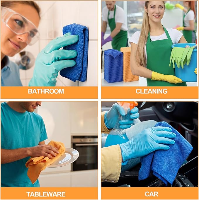 Nuenen 60 Pcs Microfiber Cleaning Cloths for Cars 16 x 16 Inch Ultra Absorbent Car Towels Drying Reusable Cleaning Supplies House Kitchen Window Microfiber Towel (YellowBlue)