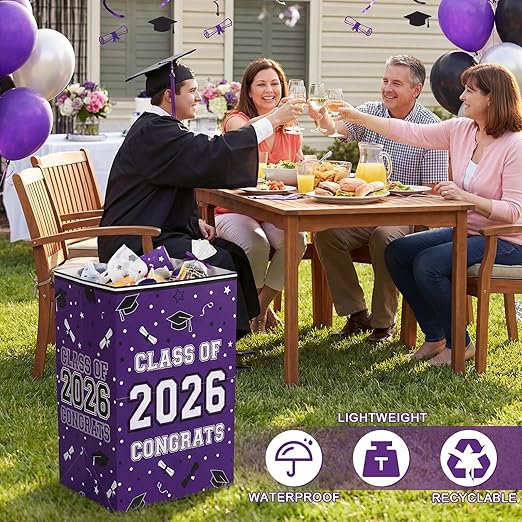 Tinlade 6 Pack 2026 Purple Graduation Decoration 13 Gallon Disposable Trash Cans Class of 2026 Party Garbage Bins Large Waterproof Foldable Recycle Pop up Bins for Graduation Party School
