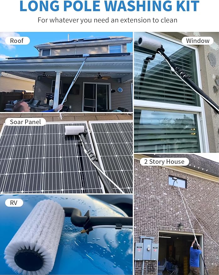 Electric Solar Panel Cleaning Kit &amp 10-in-1 Steam Mop with Detachable Handheld Steamer