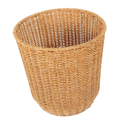 PRETYZOOM Medium Imitation Rattan Storage Basket Handwoven Wastebasket for Kitchen and Bedroom Versatile Woven Trash Can Stylish Design