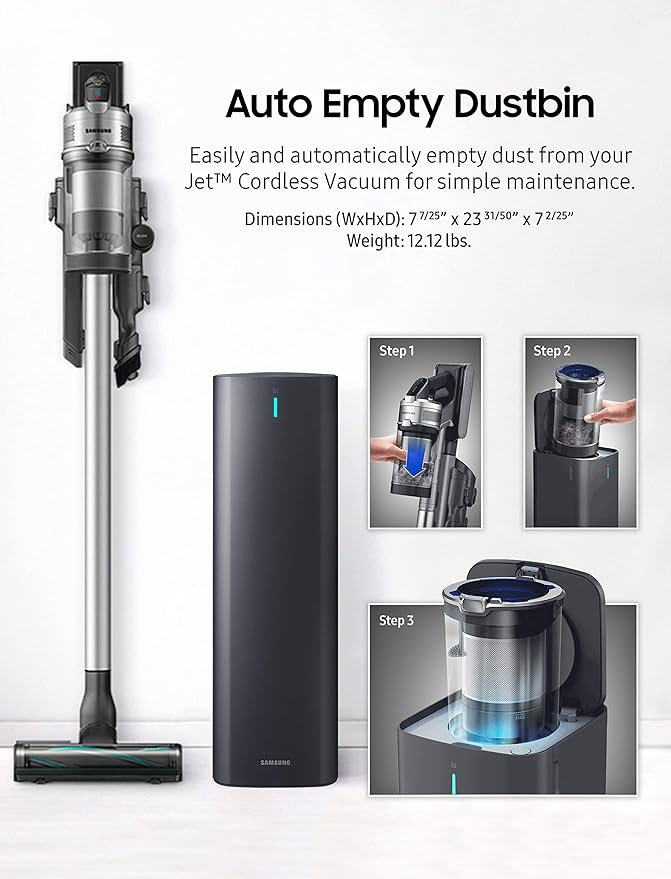 SAMSUNG Jet Stick Cordless Vacuum Clean Station Dust Disposal with Hygienic Cleaning Filter VCA-SAE903/AA 2021 Silver