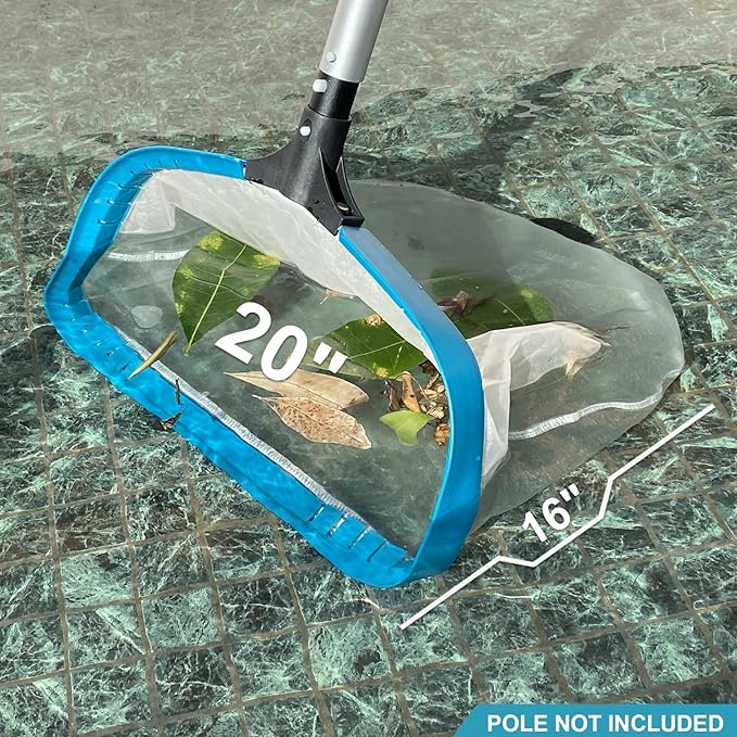 POOLWHALE Pool Net - Professional 20 Swimming Pool Leaf Skimmer Rake Aluminum Frame Deep Nylon Bag Ultra Fine Mesh Nets for Cleaning Leaves Sand Pollen Finest Debris (No Pole)