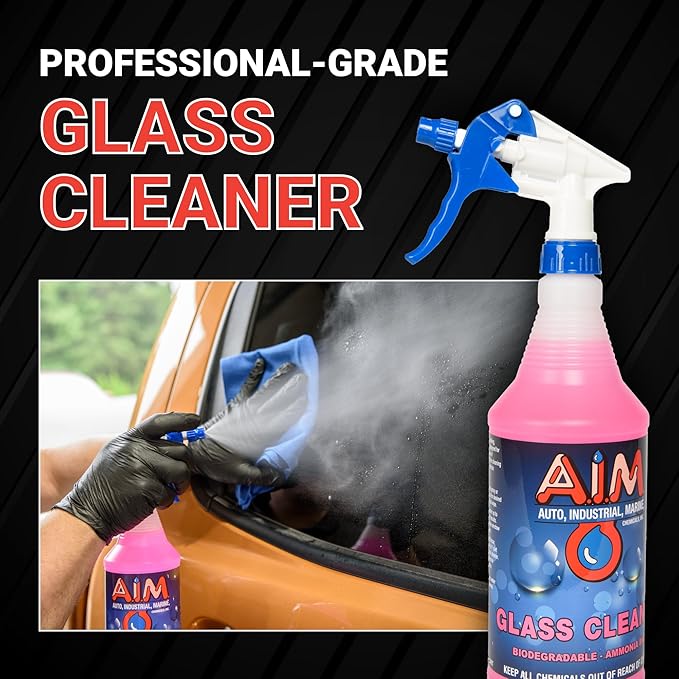 AIM Chemicals Ammoniated Glass Cleaner Concentrate - Streak-Free Shine for Windows Cars Homes Offices - Dilutes 10:1 - Removes Dirt Grime Fingerprints - Ideal for Glass Spray Bottles - Gal