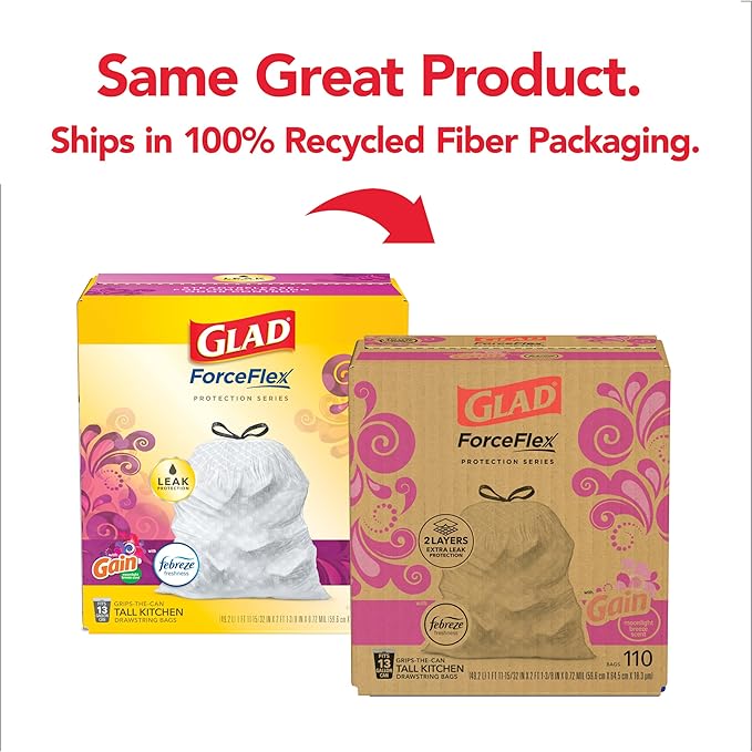 Glad ForceFlex Tall Kitchen Trash Bags 13 Gal Gain Moonlight Breeze 110 Ct Pack May Vary