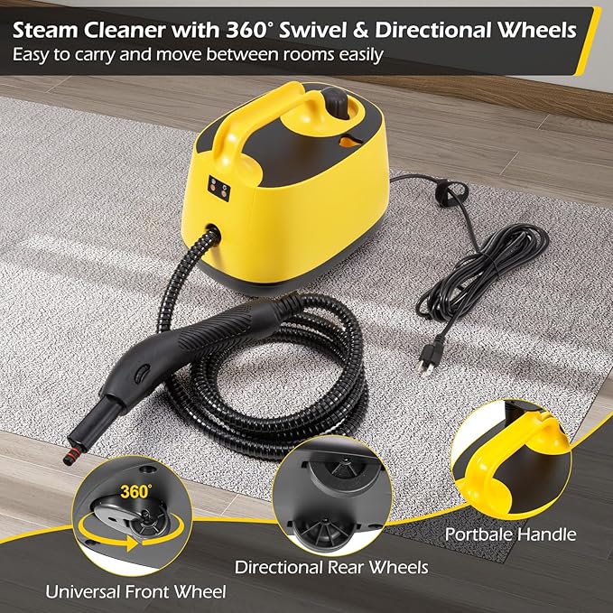 Dyna-Living Steam Cleaner 1500W Steamer for Cleaning with 1.5L Water Tank Car Steamer Cleaner for Multi-Surface Floors High-Pressure Steam Cleaner for Car Portable Car Steamer for Auto Detailing