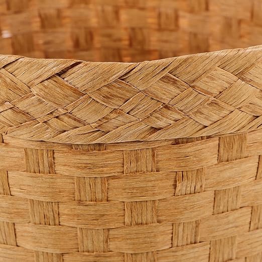 Woven Trash Bin Natural Straw Wastebasket Multi-Function Handwoven Paper Basket for Bathroom Office Desk Storage Organizer