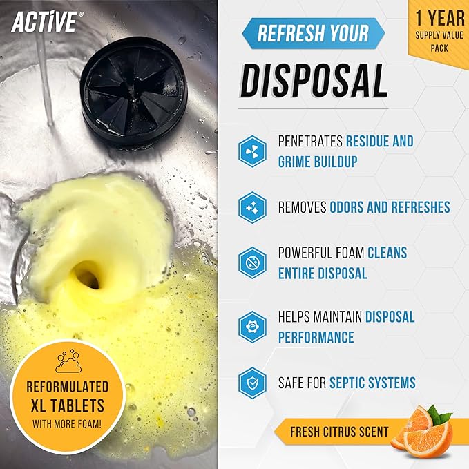 ACTIVE Disposal Cleaner and Mold Stain Remover Gel - Includes 24pk Disposal Cleaning Tablets and 7oz Mildew Stain Remover Gel