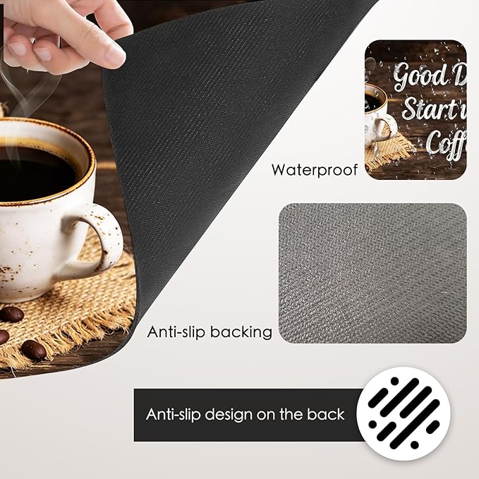 Nuxovilar Coffee Bar Mat Rustic Quote Pattern Dish Drying Pad Natural Rubber Canvas 16.92 x 31.1 inchs Coffee Accessories Counter Surface Kitchen Beverage Area