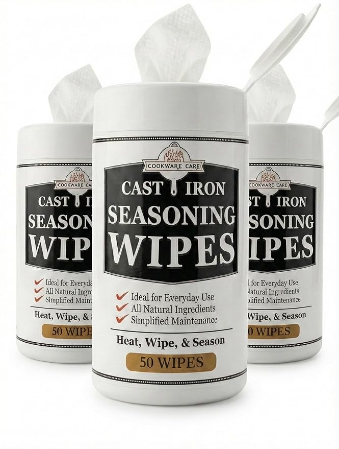 Cookware Care Cast Iron Seasoning Oil Wipes 150 Wipes Made in USA with Grapeseed Oil for Cast Iron Skillet Blackstone Griddle (3 pack)