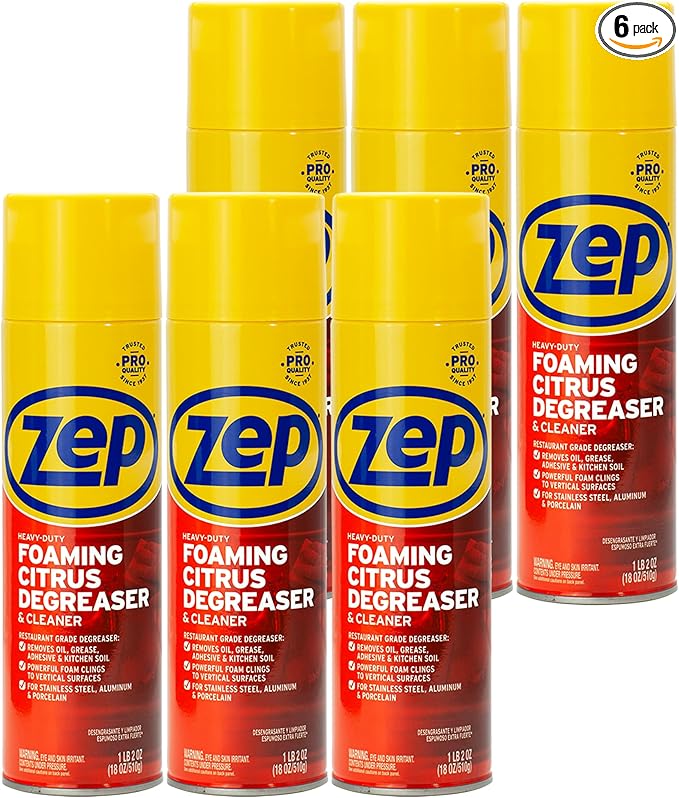 Zep Heavy-Duty Foaming Citrus Degreaser &amp Cleaner - 18 oz. (Case of 6) - ZUHFD186 - Pro-Trusted Citrus Formula Cuts Through Grease &amp Grime with Ease