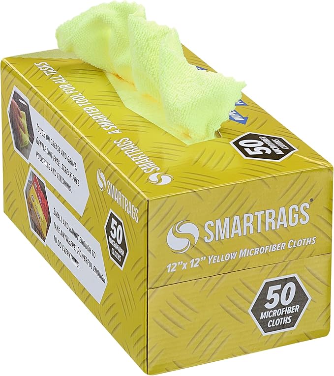 Arkwright Smart Rags Microfiber Cleaning Cloths Pack of 50 in a Box Lint Free 180 GSM Reusable Towels for Auto Office and Household Cleaning 12 x 12 in Yellow