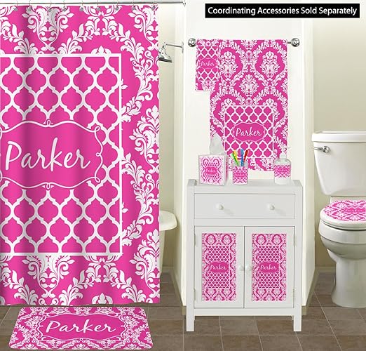 Personalized Moroccan &amp Damask Waste Basket - Double Sided (Black)