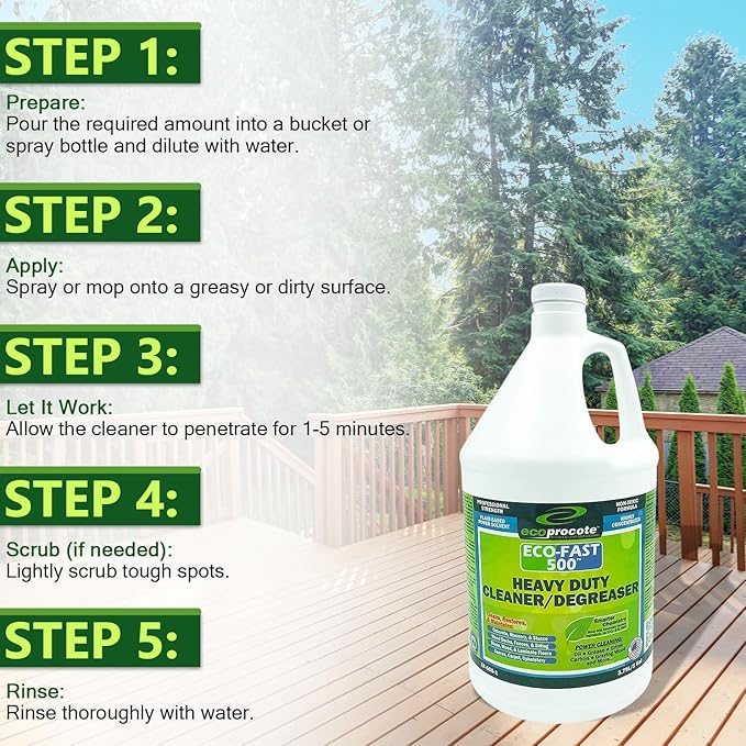 EcoFast 500 New &amp Improved Heavy-Duty Degreaser Cleaner — Non-Toxic Biodegradable Grease Stain Dissolver — Multi Use Concentrate for Kitchen Automotive Floor Wood Fabric Driveway — 1 Gallon