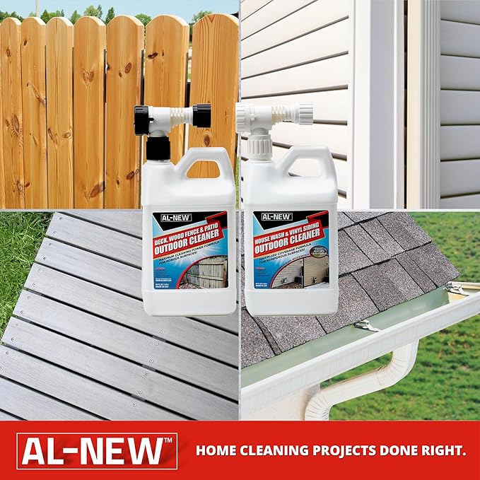 AL-NEW Outdoor Cleaner Combo Pack of 2 | Versatile Outdoor Cleaner Perfect For Use On Vinyl Siding Composite Decking Wood Fences Outdoor Patios Gutters &amp More (Outdoor Cleaner Hose-End Combo