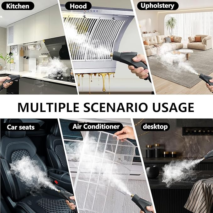Steam Cleaner for Car 2500W High Pressure Steamer for Cleaning with 11 Attachments Portable Steam Cleaner For Car Detailing Home Upholstery Kitchen Bathroom Furniture Tile Grout (Grey)