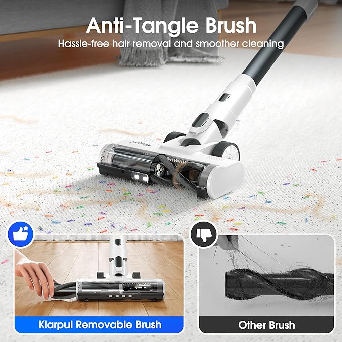 Cordless Vacuum Cleaner 2 Batteries 140 Mins Runtime 600W 50Kpa Stick Vacuum Cordless Self-Standing Vacuum Cleaners for Home with 2.5H Fast Charging for Floor/Carpet/Pet Hair White