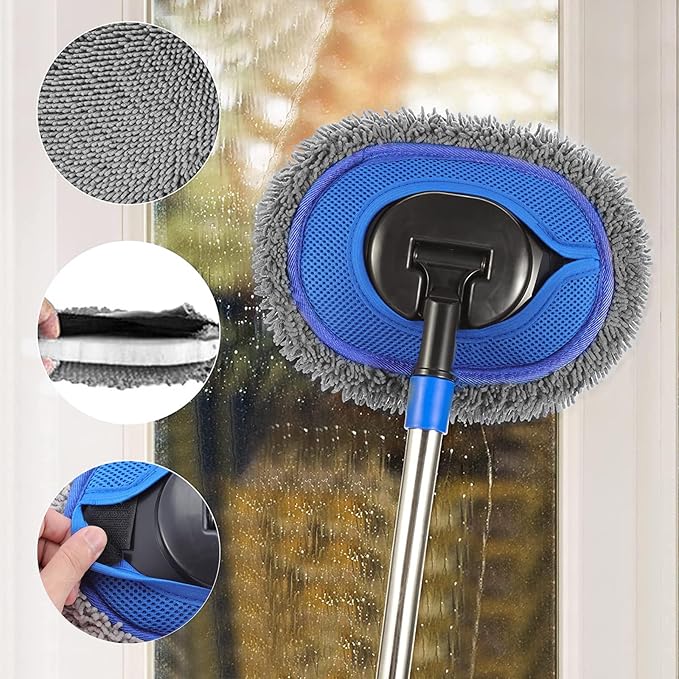 Wall Cleaner Max 66'' Wall Mop with Long Handle Ceiling Dust Mop with 15° Labor-Saving Elbow Extension Pole Baseboard Duster Washer Scrubber High Reach Window Cleaning Brush Roof Cleaning Tool-GY