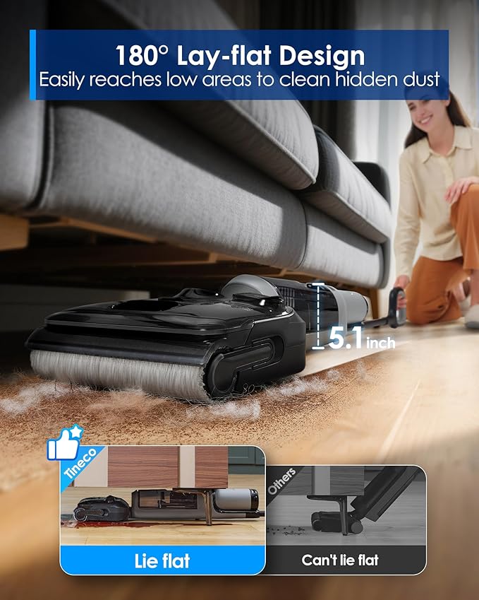 Tineco Floor ONE i5 Stretch Wet Dry Vacuum Cleaner Vacuum &amp Mop in One Step 20kpa Powerful Suction 180° Lay-Flat Design Anti-Tangle Design Dual-Sided Edge Cleaning Up to 30* Minutes Runtime