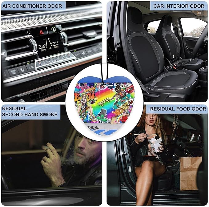5PCS Car Air Freshener Hanging Personalized Double Sided Urban Graffiti Car Fresheners Long Lasting New Cars Scents Cute Automotive Freshies for Closets Drawers (tea)