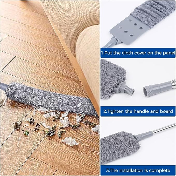 1.5-Meter-Long Stick Mop Retractable Gap Dust Cleaning Artifact Flat Duster Retractable Gap Dust Cleaner Under Appliance Microfiber Duster with 2 Microfiber Dusting Cloths Long Handle (2Pcs)