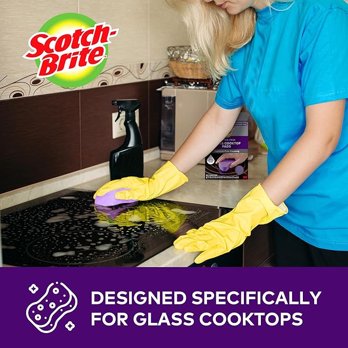 Scotch-Brite Glass Cooktop Pads Scratch-Free &amp Non-Abrasive Scrubbers for Glass or Ceramic Stovetops Cleans Burnt-On Messes with Just Water Reusable Dishwasher-Safe Design (6 Pads)