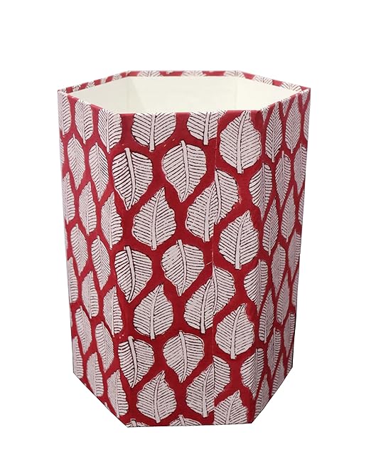 Generic Floral Hand Block Print Paper Dustbin Cotton Printed Wastebasket Indian Vintage Home Decor Hotel Room Decor (1 RED DARK)