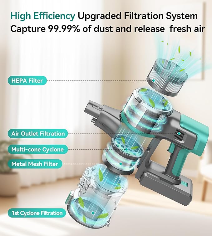 S10K Cordless Vacuum Cleaner 55Kpa 60mins Lightweight Stick Vacuum with Powerful Suction for Home Rechargeable Self-Standing Handheld Vacuum Cleaners for Hardwood Floors Carpets Pet Hair