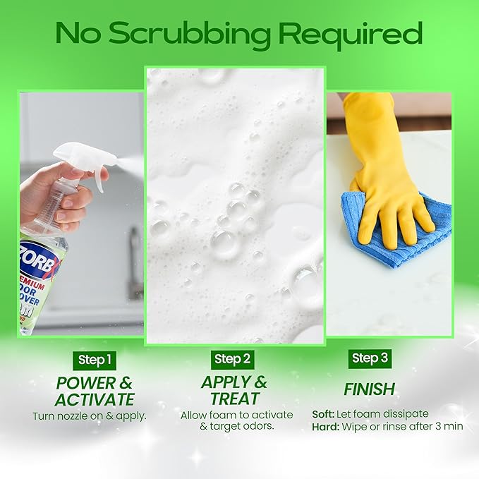ZORBX Premium Unscented Odor Remover Foam 32 oz – Extra Strength Fragrance-Free Odor Eliminator Foamer for Pets Drains Garbage Disposal Carpets Bathroom &amp Kitchen
