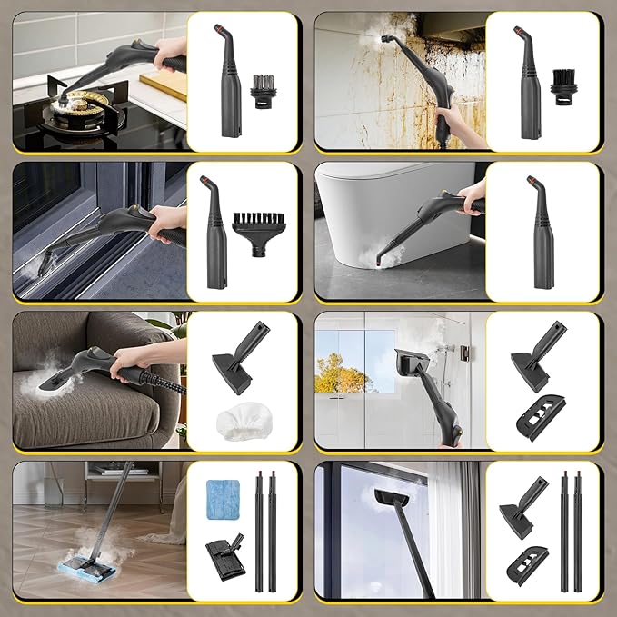 Dyna-Living Steam Cleaner 1500W Steamer for Cleaning with 1.5L Water Tank Car Steamer Cleaner for Multi-Surface Floors High-Pressure Steam Cleaner for Car Portable Car Steamer for Auto Detailing