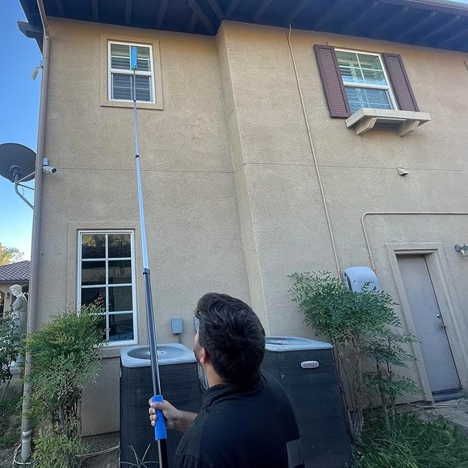 25 Foot High Ceiling Fan Duster with 6-18ft Extension Pole Extendable Reusable Cobweb Feather Window Cleaning Squeegee Kit