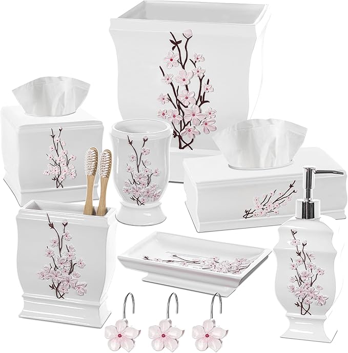 Creative Scents Vanda White Trash Can 1.48 Gal / 5.6L - Decorative Designed Wastebasket - Durable Small Bathroom Trash Can - Waste Basket for Bathroom Powder Room Bedroom Or Living Room Decor