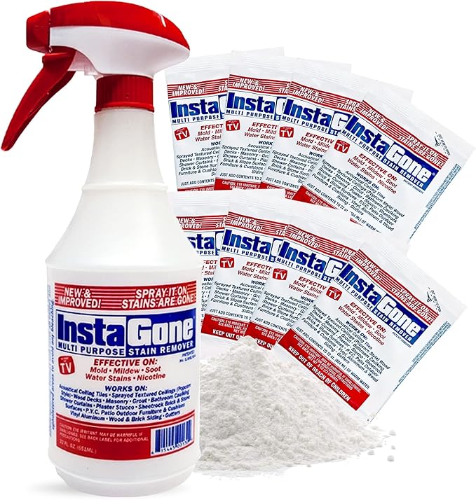 Stain Remover - 8 REFILL Pack + 24oz Spray Bottle - Just Add Water - Indoor/Outdoor Ceiling Wall Bathroom Roof PVC Fence Patio Furniture &amp More