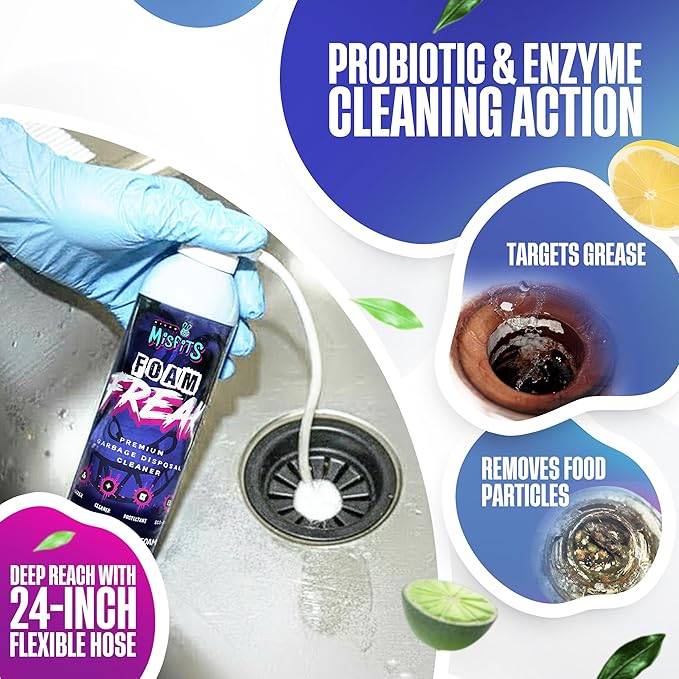 Foaming Garbage Disposal Cleaner with 24-Inch Hose | Deep Reach Drain Cleaner &amp Deodorizer | Odor Eliminator for Kitchen Drains &amp Disposals | Heavy-Duty Foaming Action | 1-Year Supply Per Can