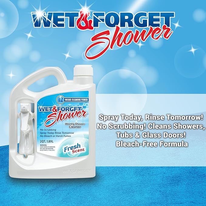 Wet &amp Forget Shower Cleaner Spray Multi-Surface Weekly Application Requires No Scrubbing Bleach-Free Formula Ready to Use Fresh Scent 3 Months of Cleaning 64 Fluid Ounces 1 Pack
