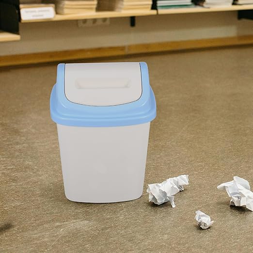 Bathroom Trash Can with Lid 12L Small Square Flip-Top Waste Bin for Kitchen Home Office White and Blue Plastic Garbage Can for Bathroom Wastebasket