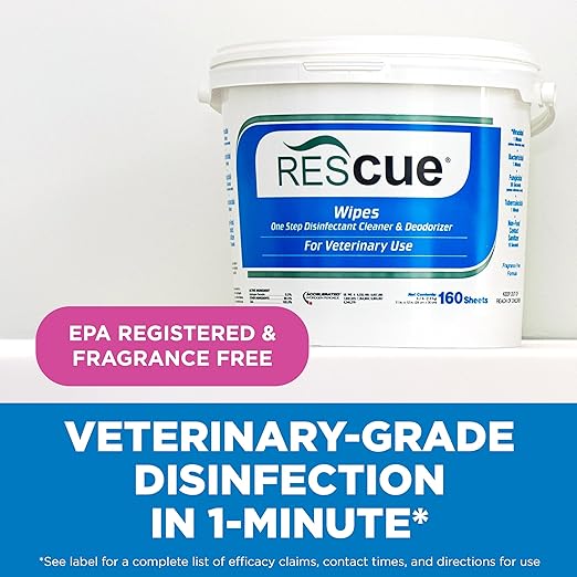 REScue One-Step Disinfectant Cleaner &amp Deodorizer Wipes for Vet Use – Cleaner for Kennels Litter Boxes Vet Offices Pet Grooming Surfaces – Extra Large 160-Count Wipes Bucket (4 Pack)