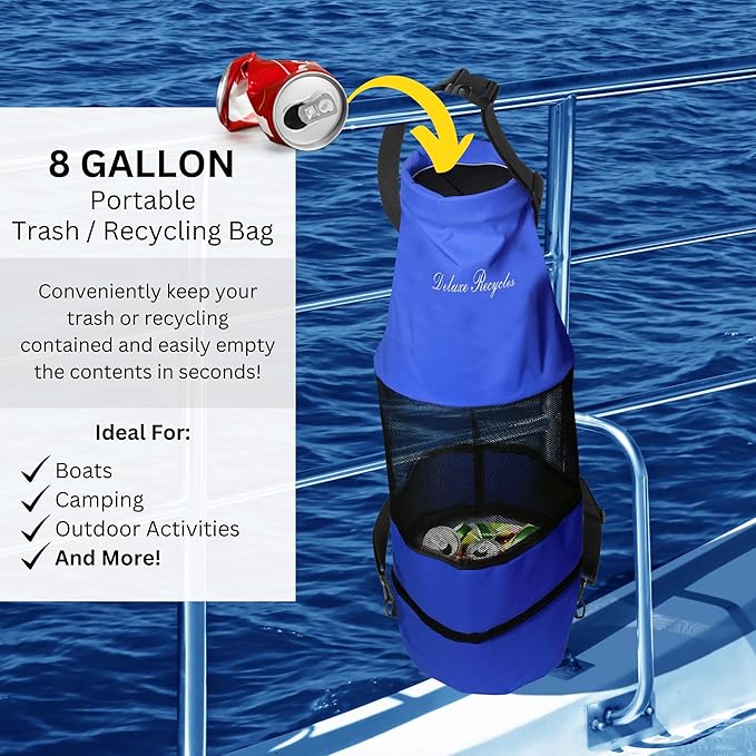 Boat Trash Bag - Heavy-Duty 600D Mesh Oxford Fabric with Bottom Zipper and Top Rubber Closure - Leakproof and Washable for Boats Kayaks Campers RVs and More