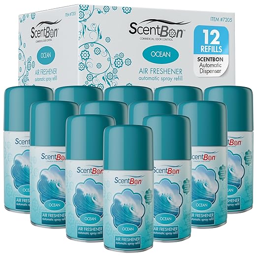 Metered Air Freshener Refills for Aerosol Dispenser – Ocean Scent – 6.2 oz – 12 Pack – Automatic Air Freshener Spray Refill – Commercial Aerosol Deodorizer for Office Bathroom Gym Businesses
