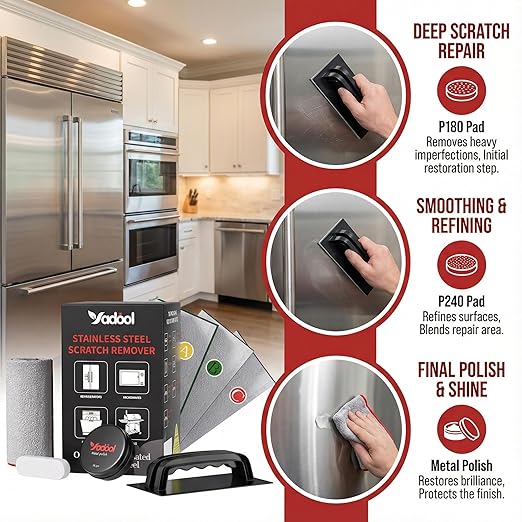 Stainless Steel Scratch Remover Kit for Stove Scratch Repair &amp Polish Only for Non-Coated Cooktops &amp Ranges Reduces Scratches Heat Marks &amp Scuffs